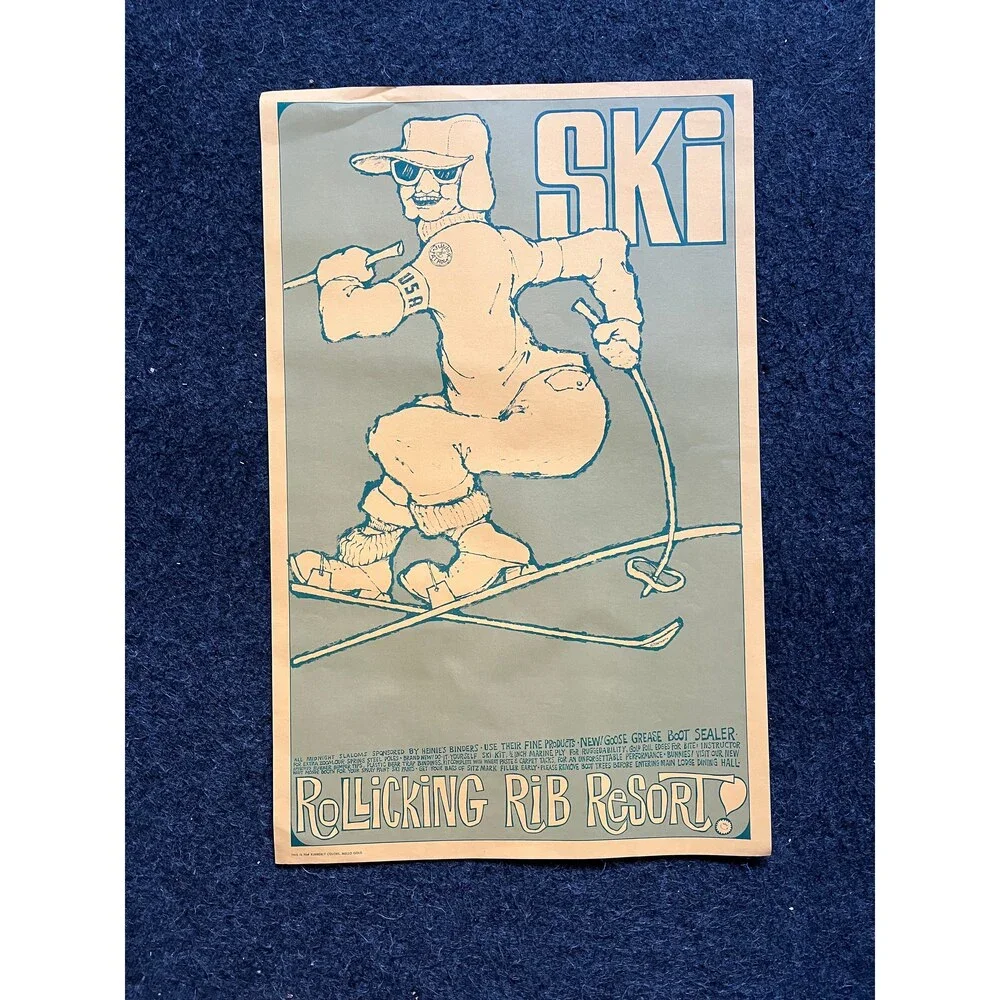Vintage Skiing John Hitesman Lithograph Poster 1960's MCM Wall Decoration, Vint